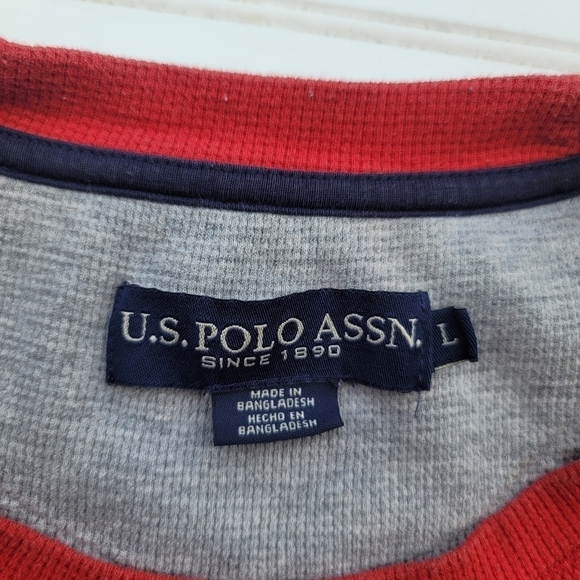 U.S POLO ASSN. Men's Crewneck Long Sleeve Thermal Waffle Red Top Shirt Sz L - Picture 2 of 9